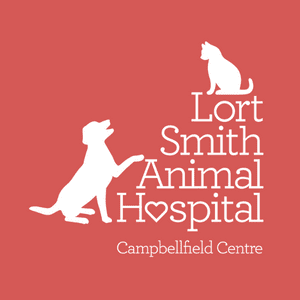 Lort Smith new logo in white with dark peach background